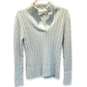 Liz Claiborne Vintage Sweater Cotton Cable Knit V-Neck Soft Turquoise Sz Medium